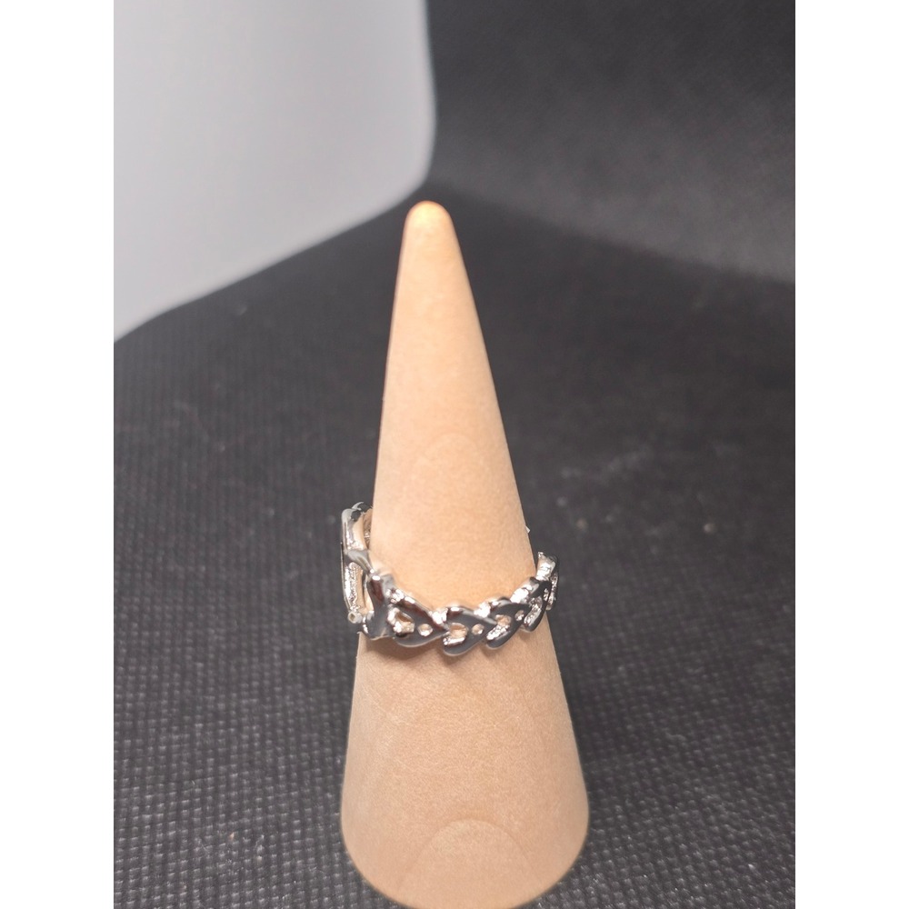 Womens Silver Tone Heart Chain Adjustable Open Band Ring Romantic Jewelry